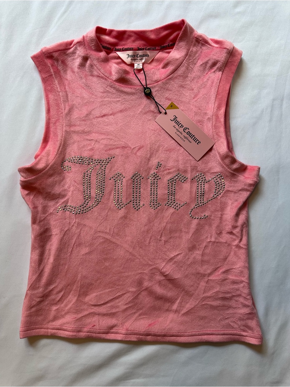 Juicy Couture Fuzzy Pink Rhinestone Logo Tank Top